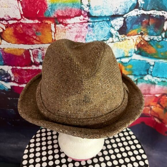 Vintage  BEE HATS Men's Classic Wool HAT Tweed FEDORA Sz. 7 Feather - Picture 4 of 5